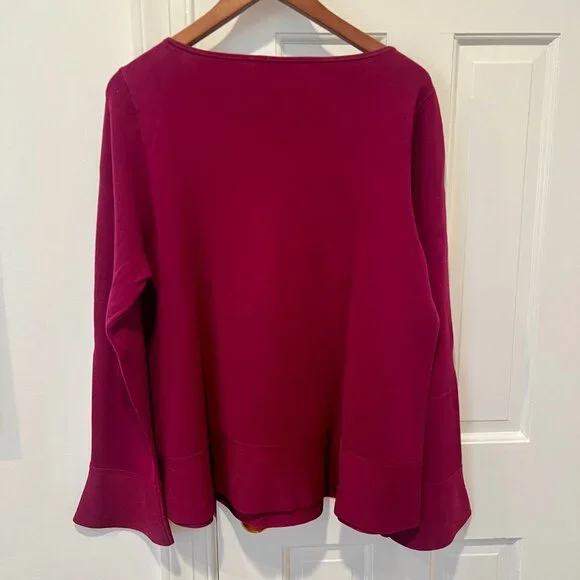 Ann Taylor Shimmer Trim Flare Sleeve Sweater in Plum size XL - Picture 2 of 6